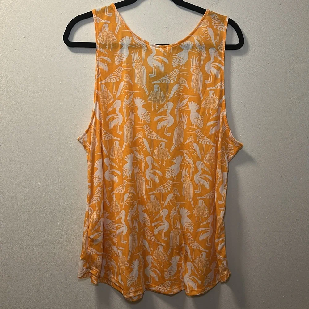 💛H&M Conscious Women’s Orange Tropical Bird Sleeveless Top Sz XL